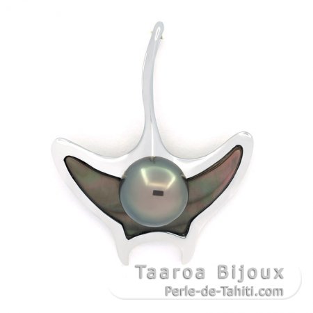 Colgante de Plata y 1 Perla de Tahiti Redonda C 8.4 mm