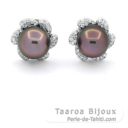 Aretes de Plata y 2 Perlas de Tahiti Semi-Redondas C 8.5 mm