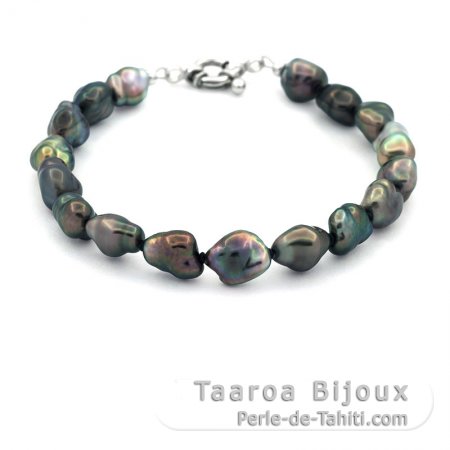 Pulsera de 17 Keishis de Tahiti y Plata .925