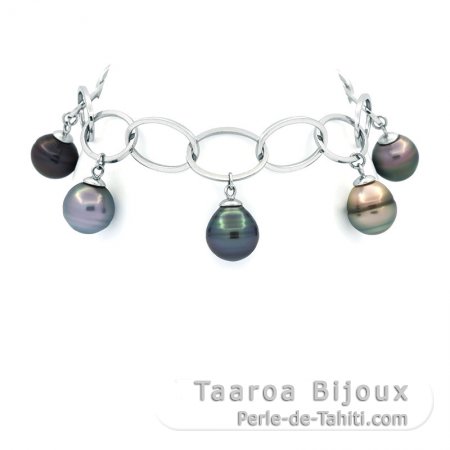 Pulsera de Plata y 5 Perlas de Tahiti Anilladas C de 11.5 a 11.9 mm