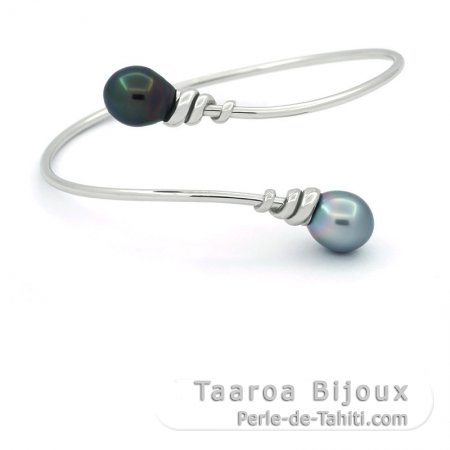 Pulsera de Plata y 2 Perlas de Tahiti Semi-Barrocas B 9.4 mm