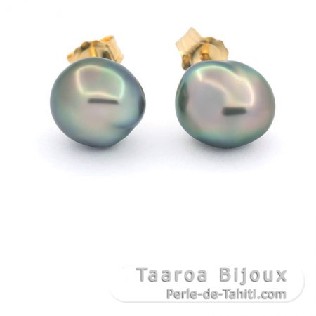 Aretes de Oro 18Kl y 2 Keishis de Tahiti