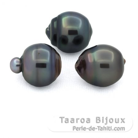 Lote de 3 Perlas de Tahiti Anilladas D de 12.6 a 12.9 mm