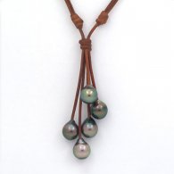 Collar de Cuero y 5 Perlas de Tahiti Semi-Barrocas C de 10 a 10.3 mm