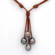 Collar de Cuero y 4 Perlas de Tahiti Semi-Barrocas B/C de 9.7 a 10.1 mm