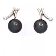 Aretes de Plata y 2 Perlas de Tahiti Semi-Redondas B 9 mm