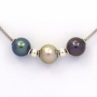 Collar de Plata y 3 Perlas de Tahiti Semi-Redondas C+ de 10.7 a 11 mm