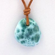 Collar de Cuero y 1 Larimar - 23.1 x 20 x 8.2 mm - 5.7 gr