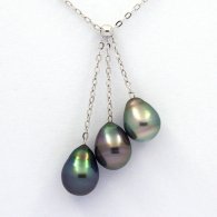 Collar de Plata y 3 Perlas de Tahiti Anilladas B de 8.5 a 8.7 mm