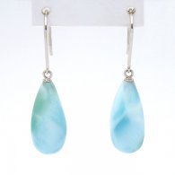 Aretes de Oro Blanco 14Kl y 2 Larimar - 17.5 x 7.5 mm - 3.05 gr