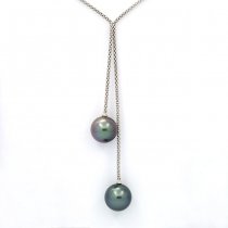 Collar de Plata y 2 Perlas de Tahiti Redondas C 12.6 y 12.8 mm