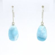 Aretes de Oro Blanco 14Kl y 2 Larimar - 14 x 8.3 x 7.2 mm - 2.73 gr