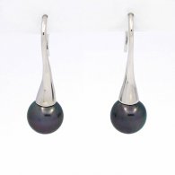 Aretes de Plata y 2 Perlas de Tahiti Redondas C 9 mm