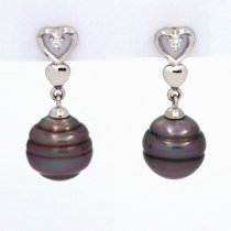 Aretes de Plata y 2 Perlas de Tahiti Anilladas C 8.6 mm