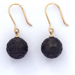 Aretes de Oro 18Kl y 2 Perlas de Tahiti Grabada 11 mm