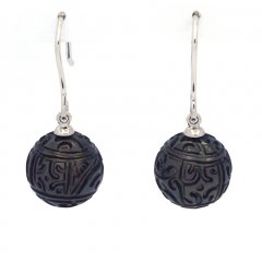 Aretes de Plata y 2 Perlas de Tahiti Grabada 11 mm