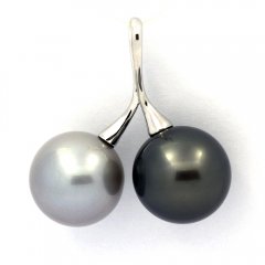 Colgante de Plata y 2 Perlas de Tahiti Redondas C 13.6 y 13.7 mm