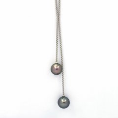 Collar de Plata y 2 Perlas de Tahiti Redondas B/C 11 y 11.4 mm