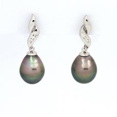 Aretes de Plata y 2 Perlas de Tahiti Semi-Barrocas B 9 y 9.2 mm