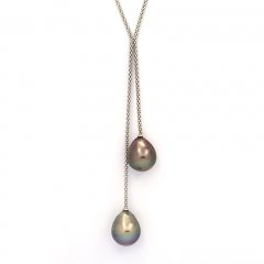Collar de Plata y 2 Perlas de Tahiti Semi-Barrocas C 12.4 mm