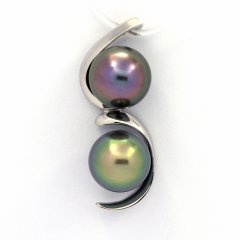 Colgante de Plata y 2 Perlas de Tahiti Semi-Barrocas B+ 9.8 mm