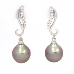 Aretes de Plata y 2 Perlas de Tahiti Semi-Barrocas B 9.2 mm