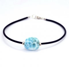 Pulsera de Plata .925, Goma y 1 Larimar - 15.5 x 13 x 7.8 mm - 2.6 gr