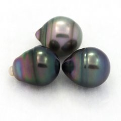 Lote de 3 Perlas de Tahiti Anilladas B de 9.3 a 9.6 mm