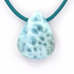 Collar de Cuero y 1 Larimar - 30 x 23 x 9 mm - 11.2 gr