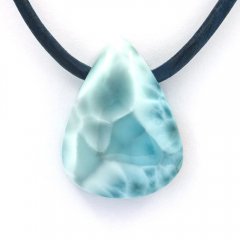 Collar de Cuero y 1 Larimar - 24 x 18 x 9 mm - 6.9 gr