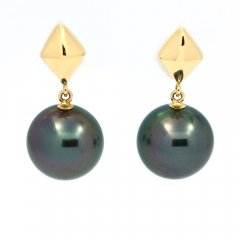 Aretes de Oro 18Kl y 2 Perlas de Tahiti Redondas B 8.3 mm