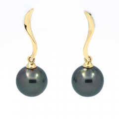 Aretes de Oro 18Kl y 2 Perlas de Tahiti Redondas B 8.6 mm