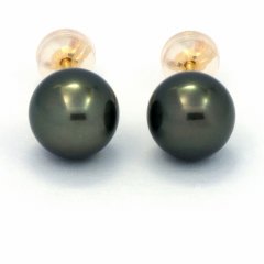 Aretes de Oro 18Kl y 2 Perlas de Tahiti 1 Redonda 1 Semi-Redonda B 8 mm