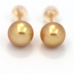 Aretes de Oro 18Kl y 2 Perlas de Australia Semi-Barrocas B 8.5 mm