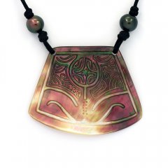 Collar de Algodn, Nacarado y 2 Perlas de Tahiti Semi-Redondas C/D 8.5 mm