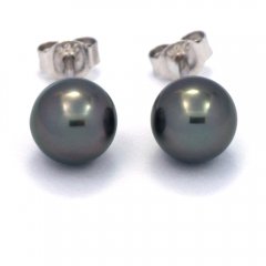 Aretes de Plata y 2 Perlas de Tahiti Redondas C 8 mm