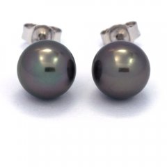 Aretes de Plata y 2 Perlas de Tahiti Redondas C 8.6 mm