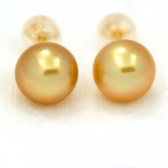 Aretes de Oro 18Kl y 2 Perlas de Australia Semi-Barrocas B y C 8.8 mm