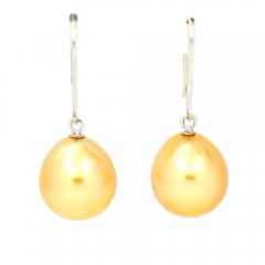 Aretes de Oro blanco 18Kl y 2 Perlas de Australia Semi-Barrocas B 10.3 mm