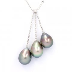 Collar de Plata y 3 Perlas de Tahiti Semi-Barrocas B 9.1 a 9.4 mm