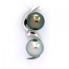 Colgante de Plata y 2 Perlas de Tahiti Semi-Barrocas B 10 mm