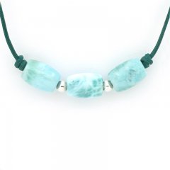 Collar de Cuero y 3 Larimar - 12 x 8.6 mm - 4.3 gr