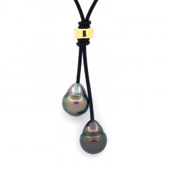 Collar de Cuero y 2 Perlas de Tahiti Anilladas B 11.5 mm
