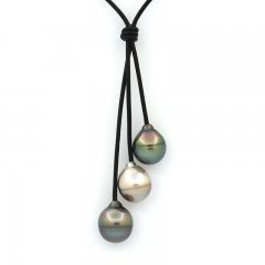 Collar de Cuero y 3 Perlas de Tahiti Anilladas C de 11.5 a 11.9 mm
