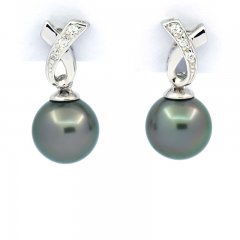 Aretes de Plata y 2 Perlas de Tahiti Semi-Redondas B 8.2 mm