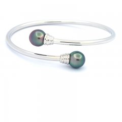 Pulsera de Plata y 2 Perlas de Tahiti Semi-Barrocas B 9.5 mm