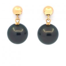 Aretes de Oro 18Kl y 2 Perlas de Tahiti Redondas A 8.8 mm