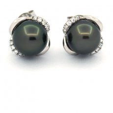 Aretes de Plata y 2 Perlas de Tahiti Redondas C 8.1 mm