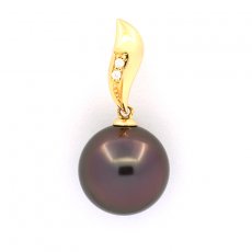 Colgante de Oro 18Kl + 2 diamantes y 1 Perla de Tahiti Redonda B 11.8 mm