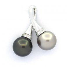 Colgante de Plata y 2 Perlas de Tahiti Redondas C 10 mm